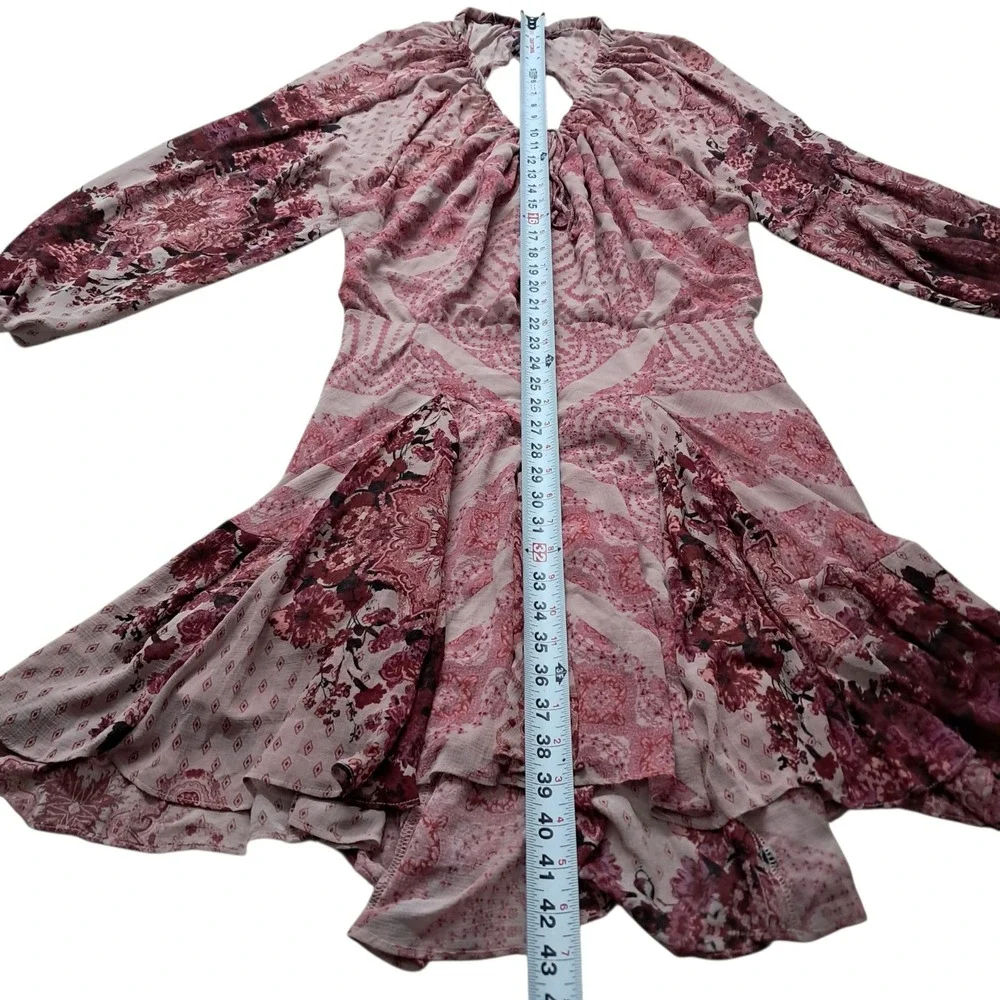 Free People Seven Wonders Mini Dress Women's Large Pink Open Back Long Sleeve